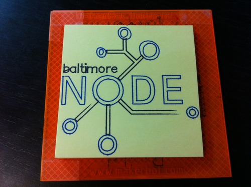 Baltimore Node logo rendered on a sticky note in blue and black. Some spurious and faded lines are visible.
