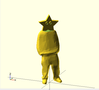 Starsta. A 3D rendered character of a slouching person with a star where their head should be.